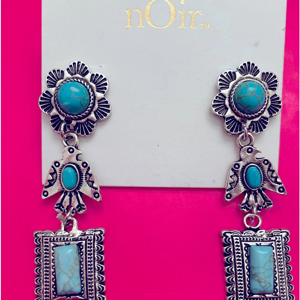 Noir Turquoise & Silver Earrings